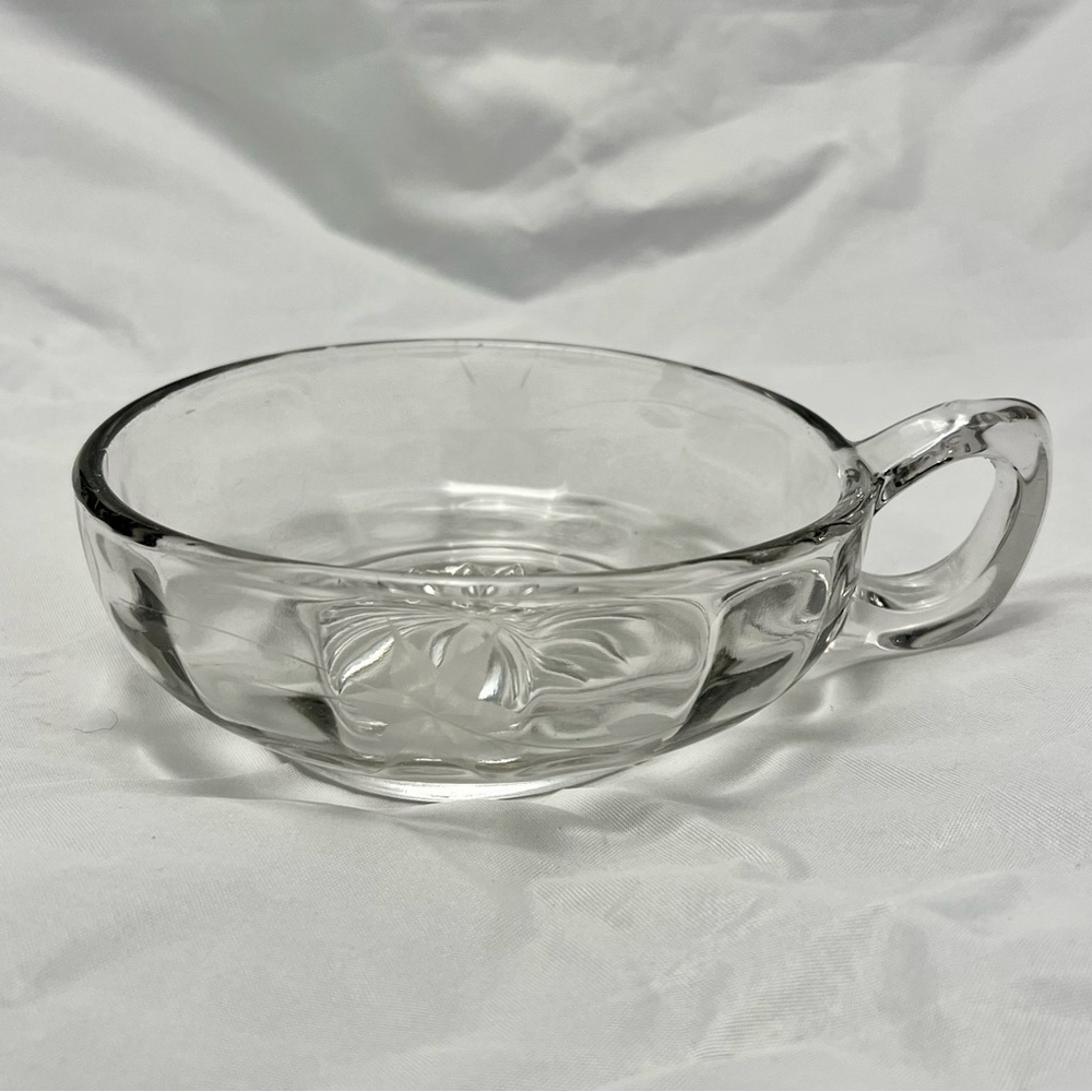 Clear Cut Glass Starburst Handled Bowl, Vintage EUC